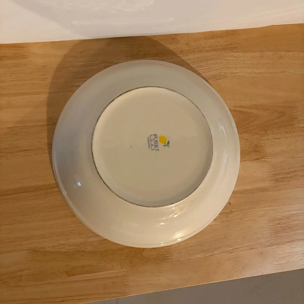 Furio Home Portugal Lemon Serving Bowl 12.75in Hand Painted Ceramic Blue Yellow